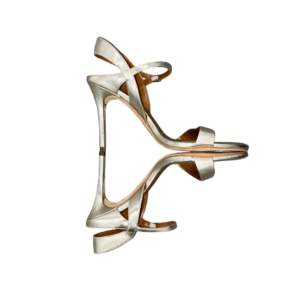 Halston Gold Sandal Heels Adjustable Ankle Strap Size 9M - Picture 1 of 7